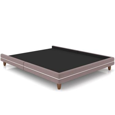Imagem de Cama Casal Base Box Pés Madeira 148cm Suném P05 Veludo Rosê - Lyam Decor