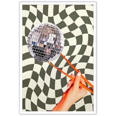 Imagem de Arte de parede retrô bola de discoteca moderna pauzinhos de discoteca pôsteres em tela indie preppy Y2k pintura estética para casa sala de estar quarto dormitório decoração de parede 30,5 x 40,6 cm