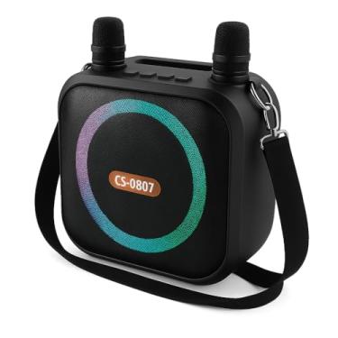 Imagem de Caixa de Som Karaoke Bluetooth 8” RGB com 2 Microfones, Bateria 2400mAh, USB/SD, Alto-Falante Premium 8W - Alta Performance (Preta)