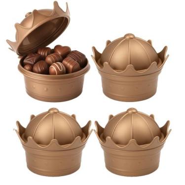 Imagem de 4 Potes de Coroa Dourado Princesa p/ Festa Aniversário Doces p/ Sacola