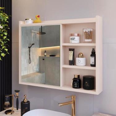 Imagem de Espelheira de Banheiro Armário Suspenso 1 Porta Com Prateleira Organiz