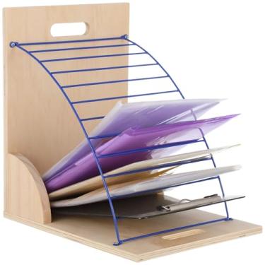 Imagem de Organizador de prancheta, armazenamento resistente de madeira e metal com 12 compartimentos para sala de aula, fácil montagem