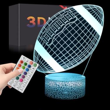 Imagem de cremtivewmo Lâmpada de futebol brilhante, decoração de quarto de rúgbi 3D, luz noturna, 16 cores e 4 modos de piscar e interruptor de toque e controle remoto, aniversário, Natal, Ação de Graças