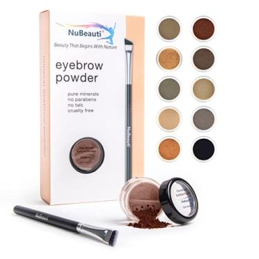 Imagem de NuBeauti Pó Mineral Para Sobrancelhas - Kit De Maquiagem Natural Com Pincel Contorno Angular Esculpir Precisão E Colorir Precisamente Lindas Perfeitas, Profissionais (Castanho Escuro)