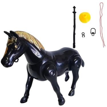 Imagem de Cavalinho Preto de corda Vermelho Anda E Gira Brinquedo Animais Robo Cavalo
