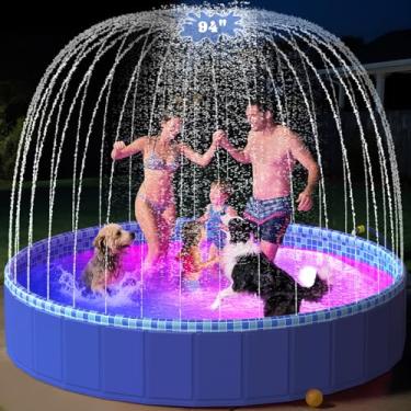 Imagem de Piscina dobrável para cães com aspersor de luz LED RGB, 238,8 cm dobrável de plástico rígido para crianças, piscina infantil para cães pequenos, médios, grandes, gatinhos, banheira, piscina para cães