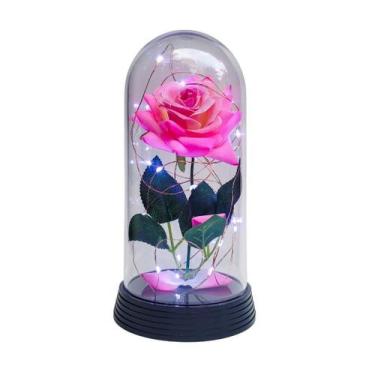 Imagem de Luminária A Rosa Encantada Rosa Rosa 20 Cm Base Preta Frio - Amor Lind