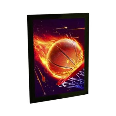 Imagem de Quadro Decorativo Basquete Ilustração Bola Pegando Fogo Cesta Decoração Poster Quarto Sala