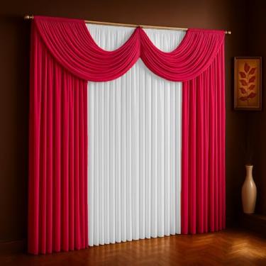 Imagem de Cortina Paris Com Bandô Para Sala, Quarto 3,00 m x 2,70 m Malha Gel (Pink com Branco)