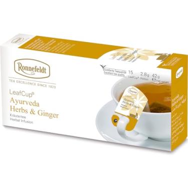 Imagem de Ronnefeldt LeafCup Ayurveda Herbs & Ginger Chai – Chá de ervas naturalmente sem cafeína com gengibre, erva-doce e especiarias – 15 saquinhos de chá embalados individualmente