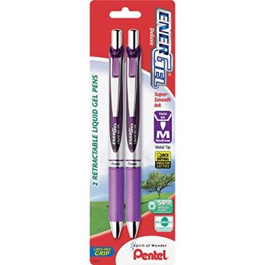 Imagem de Pentel Caneta de gel líquido retrátil RTX da EnerGel Deluxe, 0,7 mm, ponta de metal, tinta violeta, pacote com 2 (BL77BP2V)
