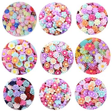 Imagem de SUKPSY 100 peças de flores de resina com fundo plano, pingentes de geleca soltos para enfeites, suprimentos para artesanato faça você mesmo, clipes de cabelo, capa de celular, acessórios de decoração (100)..