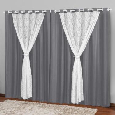 Imagem de Cortina Grande Sala e Quarto 3,00X2,50 Cinza Branco Marrocos - Casa Im