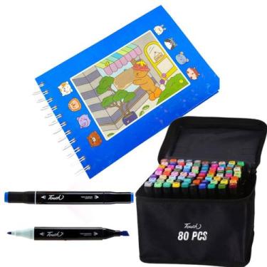 Imagem de Canetinhas 80 Cores Livro De Pintar Ursinho Fofo Divertido 100 Folhas 