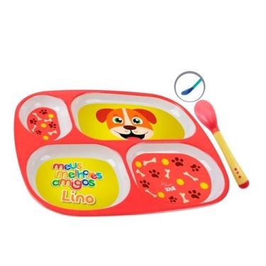Imagem de Kit Prato Divisória + Colher Refeição Bebê Crianças Personagens Divert