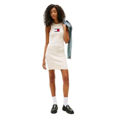 Imagem de Tommy Jeans Minivestido feminino sem mangas com detalhe de bandeira, Ecru, GG