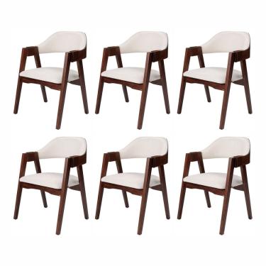 Imagem de Kit 6 Cadeiras de Madeira Maciça Tauari, Estofada e Braço com Corda Náutica Bélgica Espresso Móveis - Cor: Ébano/Cru