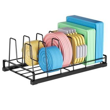 Imagem de ZDDLOINP Organizador de tampas de panela para armário e bancada, mais de 6 tampas e suporte organizador de utensílios de cozinha com 4 compartimentos ajustáveis