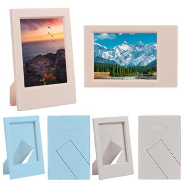Imagem de SOFPLATE Pacote com 6 porta-retratos rosa de 3 cores 5,6 x 7,5 cm, pequeno, colorido, plástico, leve, retangular, mini suporte para fotos com tapete, pacote múltiplo para exibição de mesa, dia das