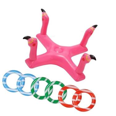 Imagem de Kokiya Brinquedo inflável para arremesso de argolas na piscina, brinquedo aquático, fácil armazenamento, prático, durável, portátil, jogo flutuante para, Flamingo
