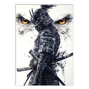 Imagem de Placa Decorativa Samurai Olhos De Águia Ilustração Japonesa Nakin Poster Quarto Sala