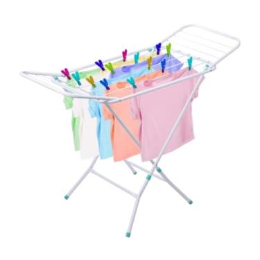 Imagem de Varal de Chão Portátil Dobrável, Estrutura em Aço com Abas Laterais, Branco/preto