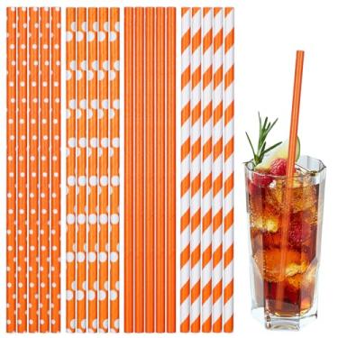 Imagem de 100 canudos de papel descartáveis, canudos longos de verão de 19,5 cm para decorações de aniversário, casamento e férias, faça você mesmo