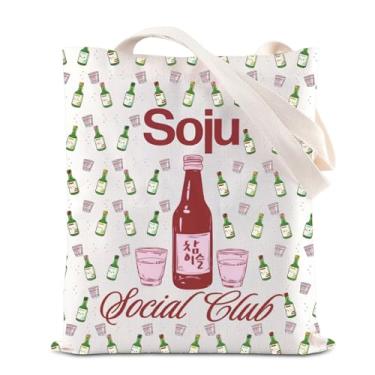 Imagem de ENSIANTH Presente para amantes de soju coreano Soju Social Club Tote Bag Asian Drink Lover - Entusiastas de comida coreana - Presente para bebidas alcoólicas, Bolsa Soju Club