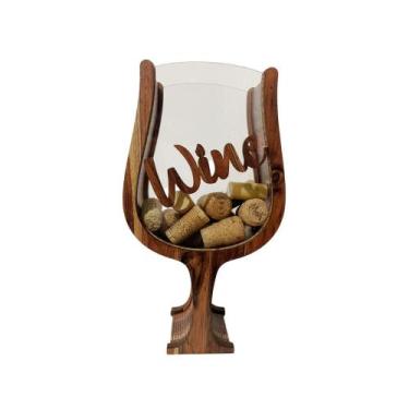Imagem de Porta Rolhas Taça De Vinho Espumante de Mesa Bancada Decorativo Madeir
