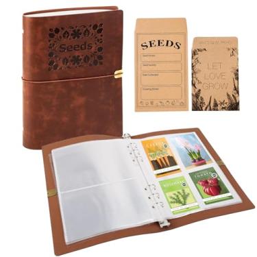 Imagem de Fichário organizador de sementes com 80 envelopes seláveis – 40 protetores de folhas para armazenamento de sementes de jardim (marrom)