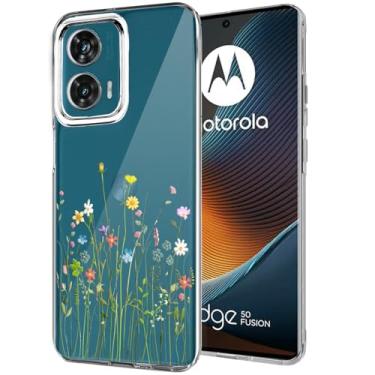 Imagem de Unov Capa compatível com Moto Edge 50 Fusion Moto G85 5G transparente com buquê floral de flores design de padrão em relevo feminino TPU macio absorção de choque fina capa protetora traseira