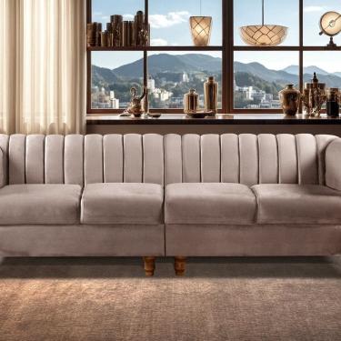 Imagem de Sofá 4 Lugares Decoração Retrô Clássico Realeza Chesterfield Capuccino
