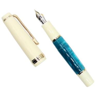 Imagem de Gullor Mini caneta-tinteiro com acabamento dourado, caneta de bolso de acrílico, azul escuro, ponta dobrada