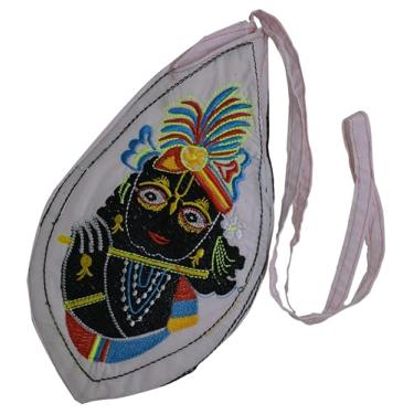 Imagem de EDZZEL Hare Krishna Bolsa bordada Jaap Bag Cotton Bead Bag/Japa Mala Bag/Jholi/Chanting Bag/Meditação com bolso com zíper, Standard size, Cristal, Sem pedras preciosas