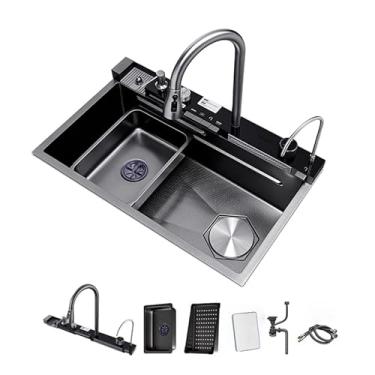 Imagem de Daksan Cuba Pia Retangular de Cozinha em Aço Inox 75x45cm com Torneira e Filtro - Estação de Trabalho Completa, Acabamento Premium (Preto) (Preto-1, 74x45cm)