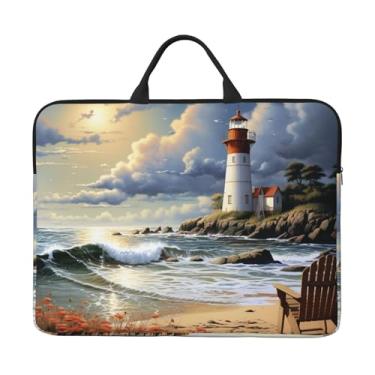Imagem de Capa para laptop Sea Lighthouse Sandbeach de 14 polegadas, bolsa de transporte para computador, à prova de choque, capa protetora para notebook, bolsa portátil para laptop, bolsa à prova d'água, para