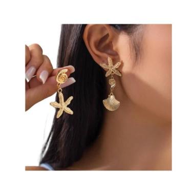 Imagem de L0307-Brinco Feminino Bijuteria Estrela Concha Do Mar Festa Praia Sofi