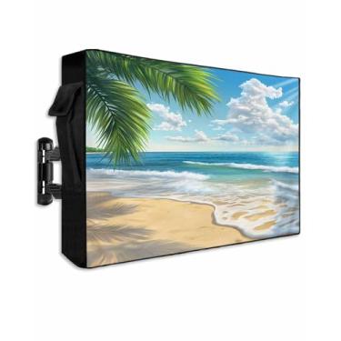 Imagem de DOME-SPACE Capa de TV Summer Beach Blue Sky Outdoor para televisões de tela plana externa, protetor de tela de TV à prova de intempéries com palmeira tropical costeira com zíper para telas de 40 a 43