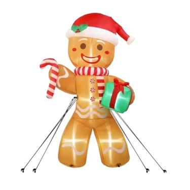 Imagem de rockible Boneco de gengibre inflável de Natal com luzes LED embutidas, 2,4 metros, decoração adorável para áreas externas, pátio, gramado, presentes de