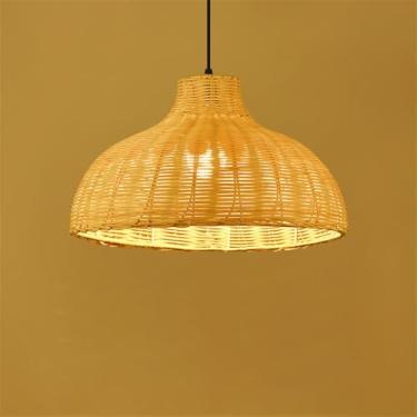 Imagem de OUFULA Contemporary Bamboo Art Weaving Pendant Lamp LED Fashion Criatividade Restaurant Bar Counter Cafe Bar Homestay Tea Room Decoração Light (C D40CM)