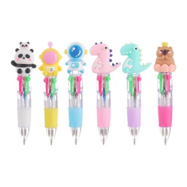 Imagem de VOLLYOO 6 mini canetas multicoloridas em uma 4 em 1 lindas canetas esferográficas retráteis, canetas de desenho animado de 4 cores para escritório, material escolar, estudantes, crianças