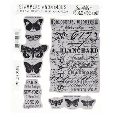 Imagem de Stampers Anonymous Conjunto de carimbos de borracha Tim Holtz, Papillon CMS106