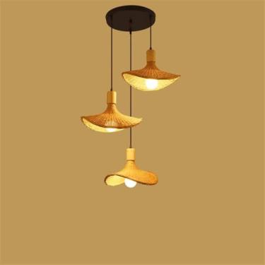 Imagem de OUFULA Contemporâneo Bambu Tecelagem Restaurantes Lâmpada Pingente LED Criatividade Personalizada Balcão Bar Café Quarto Estudo Sala de Chá Escada Luz (Estilo 9)