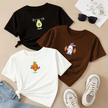 Imagem de Kit com 3 Camisetas Femininas Estampa Animais Fitness Academia Gym Mus