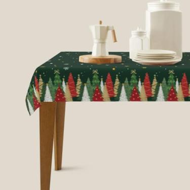Imagem de Aytipun Toalha de mesa retangular de Natal 152 x 266 cm verde floresta árvore de Natal floco de neve tema de férias de inverno toalha de mesa decorativa sazonal rústica casa de fazenda para festa