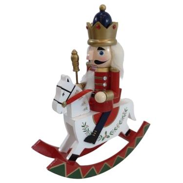 Imagem de SYAOYI Bonecos de quebra-nozes de Natal, decoração de Natal quebra-nozes de madeira pintada tradicional, enfeites de soldados de cavalo de balanço, 22 x 7,6 x 26 cm, vermelho