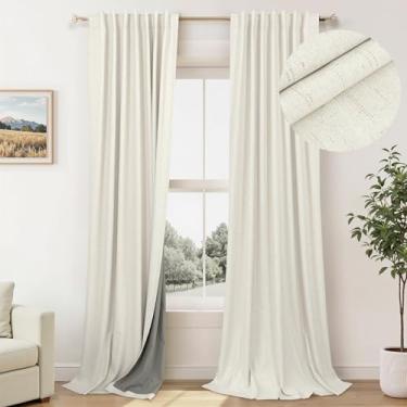 Imagem de Pitalk Cortinas de berçário para quarto de meninas, preto, aba traseira, bolso para varão, 2 painéis, 163 cm de comprimento, para quarto de bebês e adolescentes, meninos, janela curta, branco, 96 x