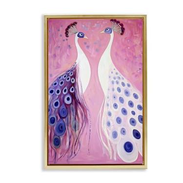 Imagem de Stupell Industries Feather Coats Pavões Moldura Dourada Tela Flutuante Design de Parede por Annabelle Hall, 64 x 43 cm