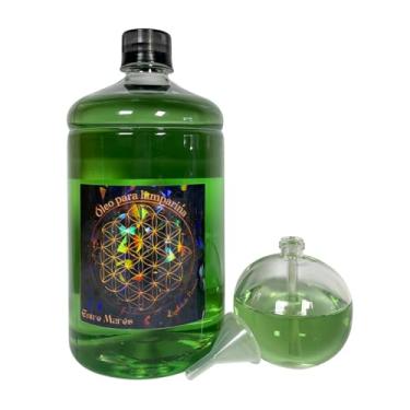 Imagem de Kit Vela Líquida de Vidro Bolinha Decorativa + Fluido de 1 litro + Pavio com Chama Regulável - para Altar/Spa/Casamento/Jantar/Festa/Ritual/Batizado (Verde)