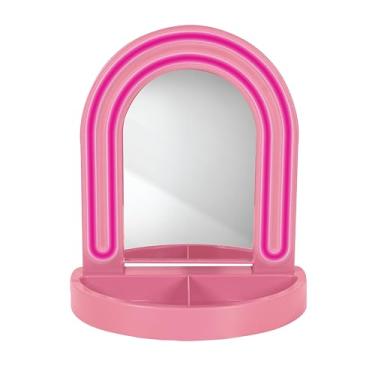 Imagem de InnoVibe Espelho de vaidade LED com bandeja, para mesa, penteadeira, espelho iluminado para maquiagem, espelho de penteadeira de dormitório com luzes, rosa